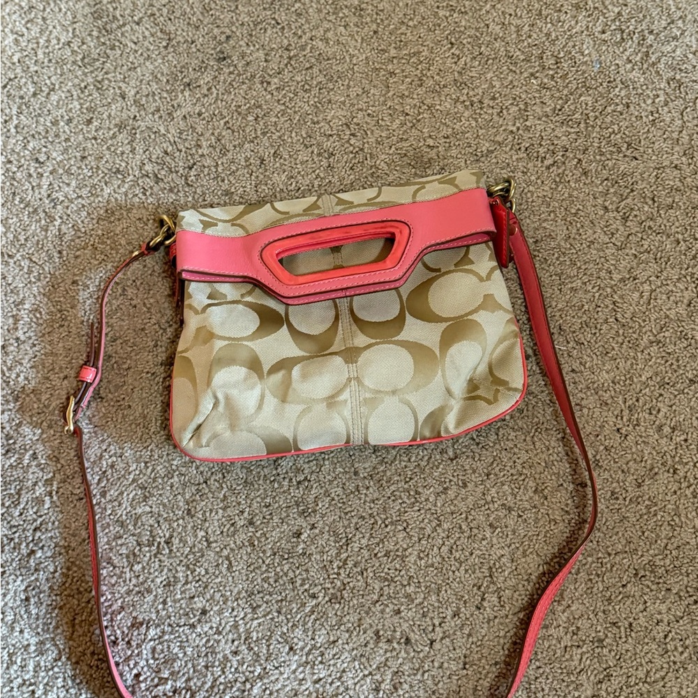 Vintage Coach Tan and Pink Crossbody Bag